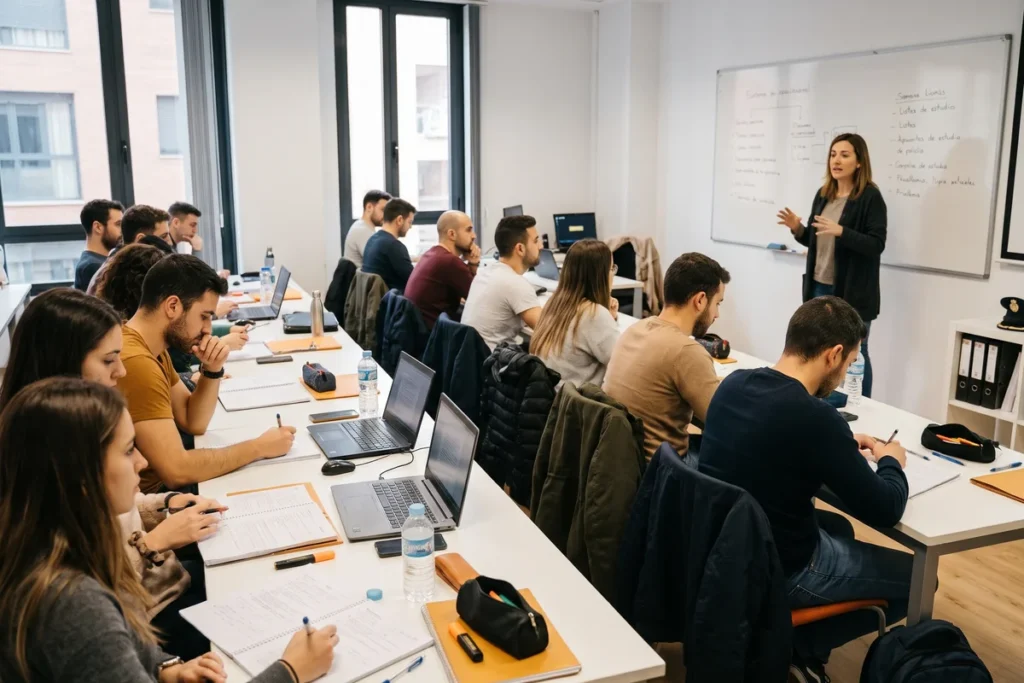 Opositores a Mossos estudiando en una academia de preparación