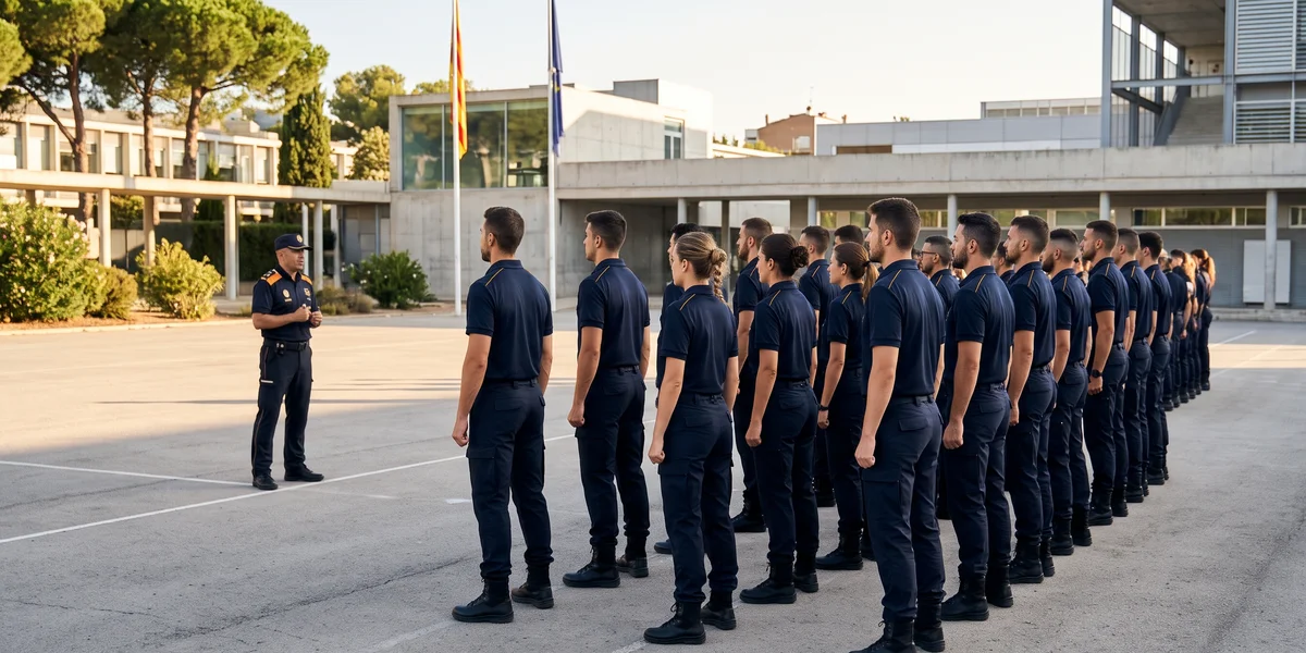Aspirantes a Mossos d'Esquadra formados en el patio de la escuela de policía