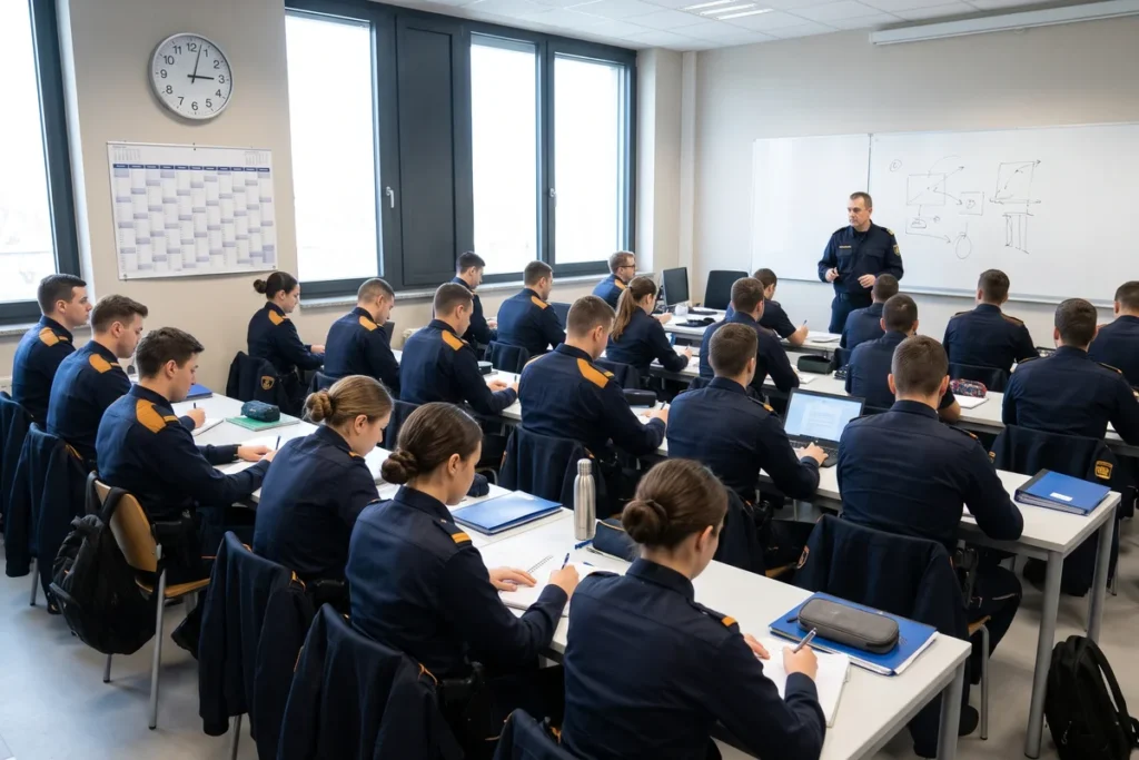 Alumnos de la academia de Mossos en un aula de formación del ISPC